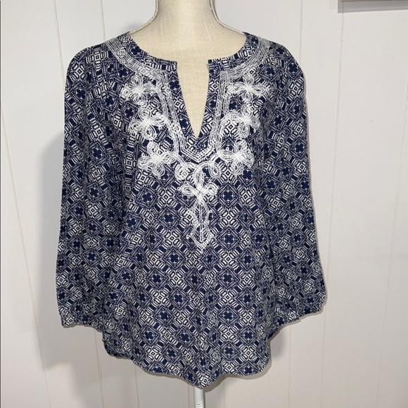 J. Crew Navy and White Patterned Tunic - Picture 1 of 5